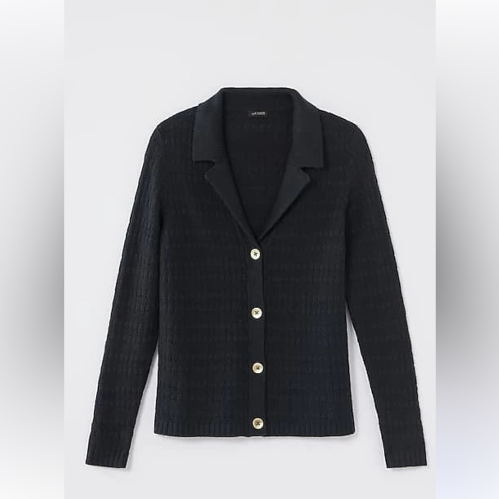 J Jill Wearever Collection Black Textured Collared Button Cardigan Sweater XL‎